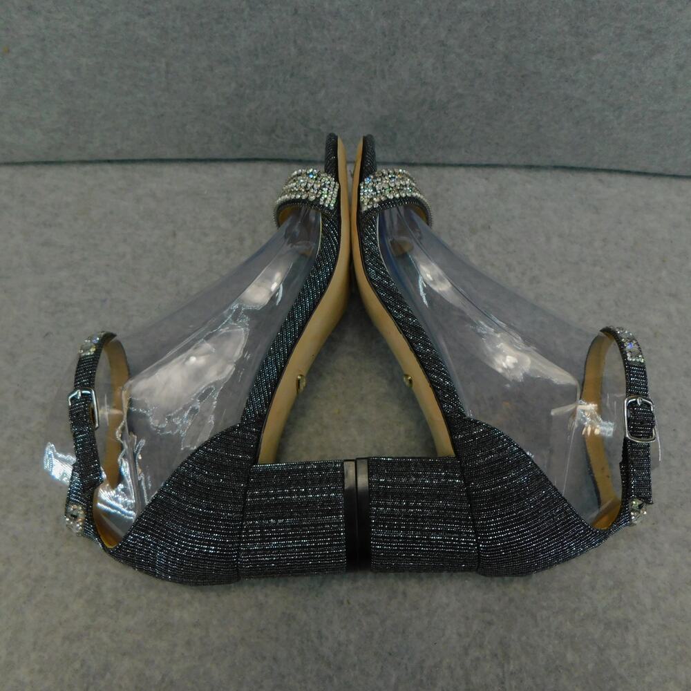 Badgley Mischka Womens Shoes Jeweled Strapped Pewter Open Toe Block Heel Size 7 - Picture 8 of 11